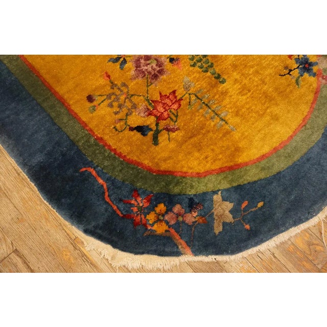 1920s Orange Floral Modern Antique Chinese Art Deco Carpet Oval Small Rug For Sale - Image 11 of 14