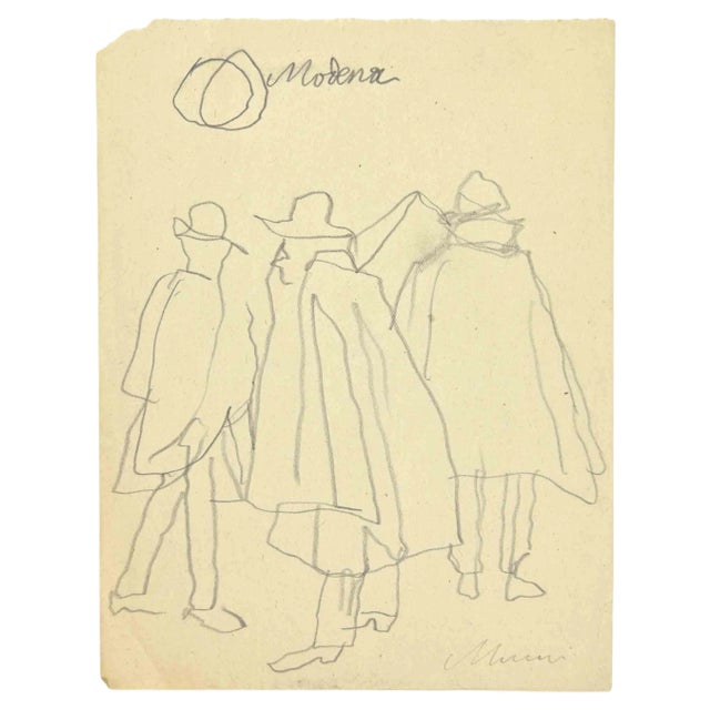 Mino Maccari, Modena, Pencil Drawing, 1960s For Sale