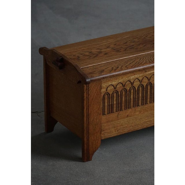 Mid 20th Century Modern Danish Oak Chest with Decorative Relief Carving, 1940s For Sale - Image 9 of 18