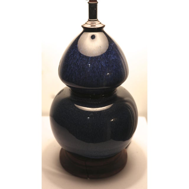 1960s Midnight Blue Double Gourd Vintage Ceramic Lamp For Sale - Image 4 of 13