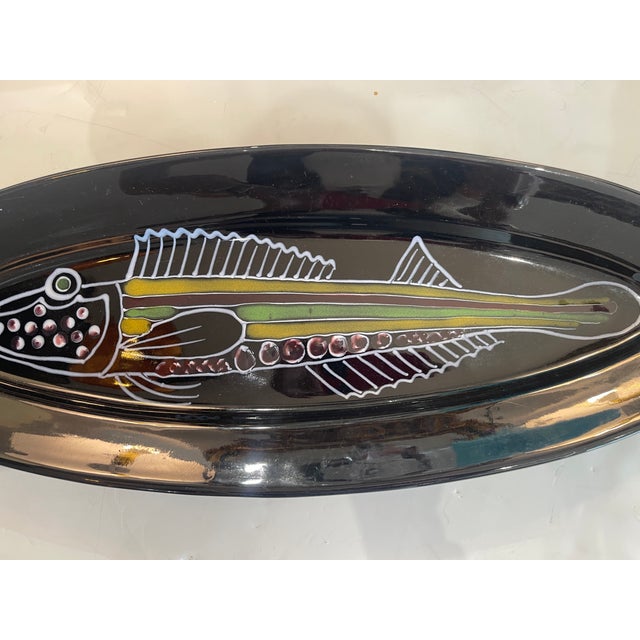 French Robert Picault Black Glazed Ceramic Fish Vallauris Set 15 Pieces For Sale - Image 11 of 13