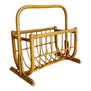 Boho Chic Bamboo Rattan Magazine Rack For Sale