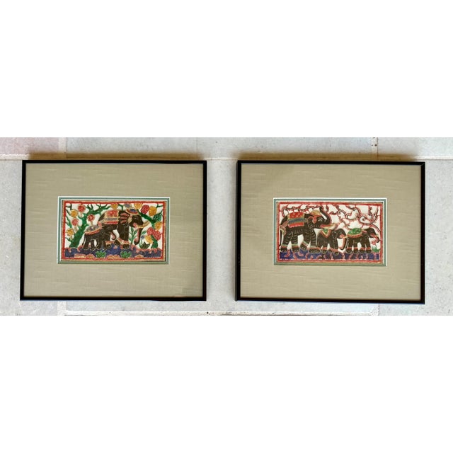 Black Circa 1990 Indian Rājasthānī-Style “Royal Elephant Procession” Folk Art – A Pair For Sale - Image 8 of 13
