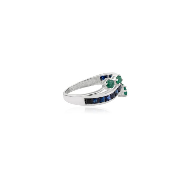 Not Yet Made - Made To Order 925 Sterling Silver Emerald & Blue Sapphire Channel-Set Band Ring - Size 7 For Sale - Image 5 of 11
