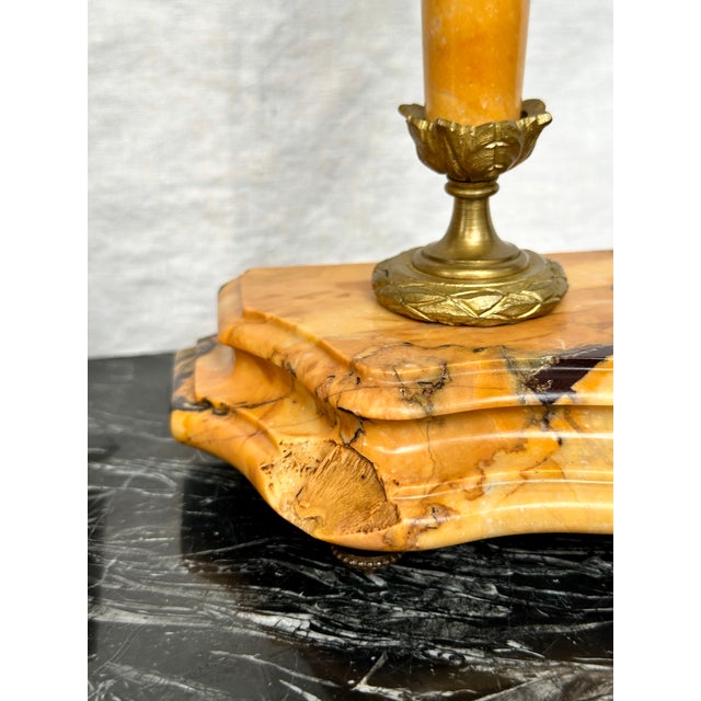 19th Century Louis XVI French Neoclassical Marble and Gilt Bronze Mantel Clock and 5 Arm Candelabra Garniture Set For Sale - Image 12 of 12