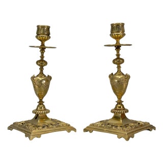 French Neoclassical Bronze Candlesticks, 1930s, Set of 2 For Sale