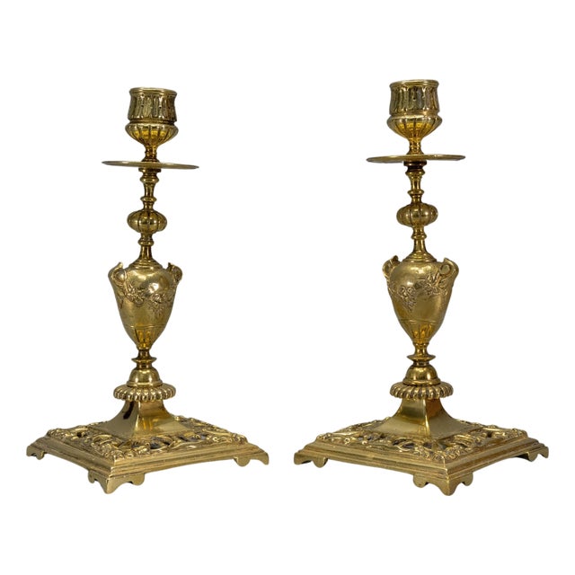French Neoclassical Bronze Candlesticks, 1930s, Set of 2 For Sale