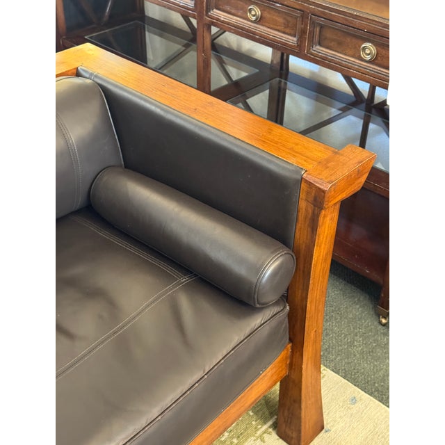 Maria Yee Cambria Leather + Wood Sofa For Sale - Image 4 of 12