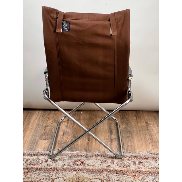 Metal Vintage Uchida Z Chair Japanese Modern Chrome Sling Lounge Chair With Headrest For Sale - Image 7 of 9