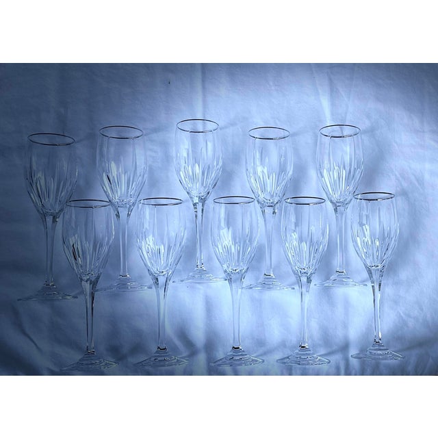 1980s Vintage 1980s Mikasa Arctic Lights Platinum Blown Glass Wine Stems Set of Ten For Sale - Image 5 of 9