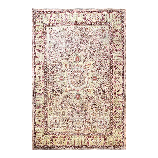 Antique Persian Kerman Lavar Wool 11X16 Burgundy, Pink & Ivory Handmade Area Rug #1141138 For Sale