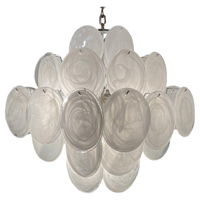 Vintage Italian Murano Chandelier with 36 White Disks, 1990s For Sale