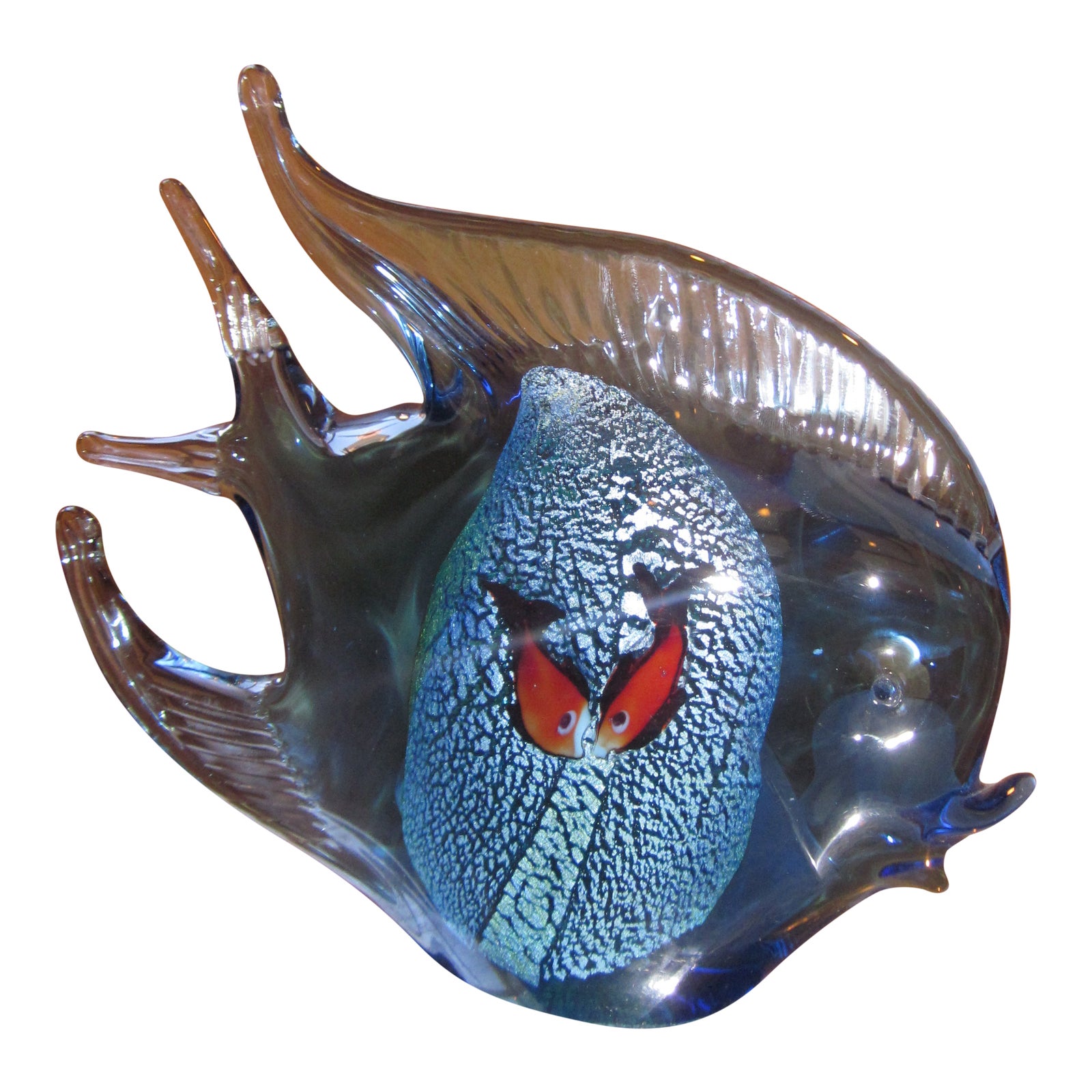 1960s Murano Glass Italian Art Glass Blue and Red Figural Fish