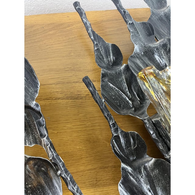 Wrought Iron and Glass Wall Lamps, 1960s, Set of 2 For Sale - Image 6 of 9