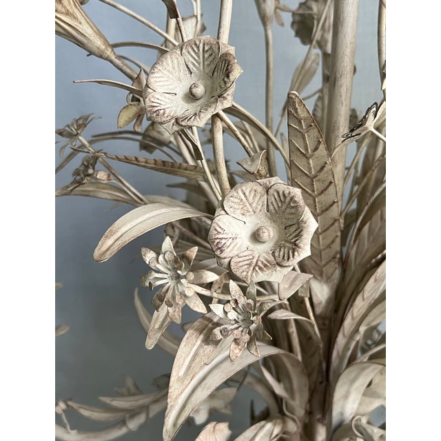 Antique White Antique Gustavian Style 6 Light White Tole Wild Flowers Chandelier For Sale - Image 8 of 12
