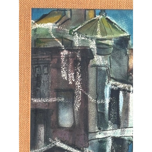 Mid-Century Modern Mid-Century Modernist Cityscape Mixed Media - Framed & Signed For Sale - Image 3 of 18