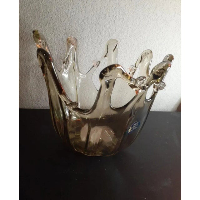 1980s 1980s White Murano Italy Smokey Gray Freeform Vase For Sale - Image 5 of 7