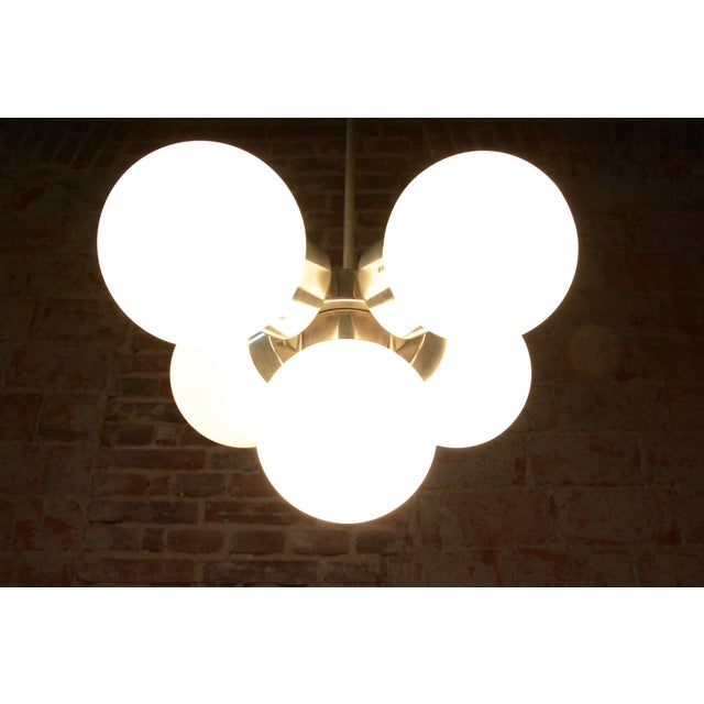 Mid-Century Modern Mid-Century Modern Chandelier in Chromed Steel and Opaline Glass, Czech, 1960s For Sale - Image 3 of 10