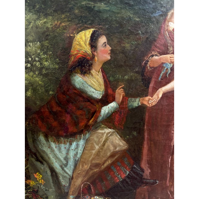 Victorian Large 19th Century Victorian Painting of Ladies on a Wooded Path For Sale - Image 3 of 11