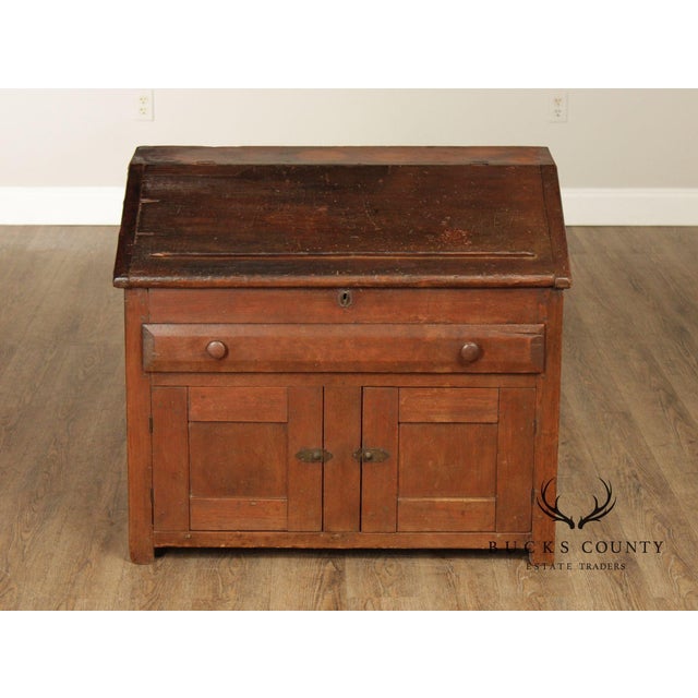 Mid 19th Century Antique Country Pine Slant Front Schoolmaster’s Desk For Sale - Image 5 of 18