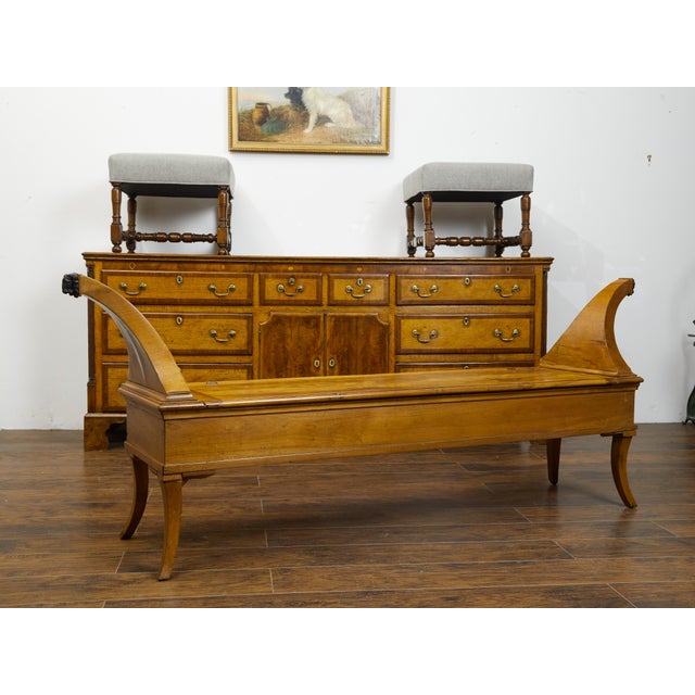 Wood French 1820s Restauration Walnut Bench with Lift-Top Seat and Curving Arms For Sale - Image 7 of 12