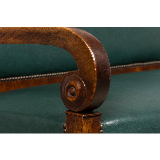 Early 19th Century French Empire Walnut Sofa in Forest Green For Sale - Image 12 of 18