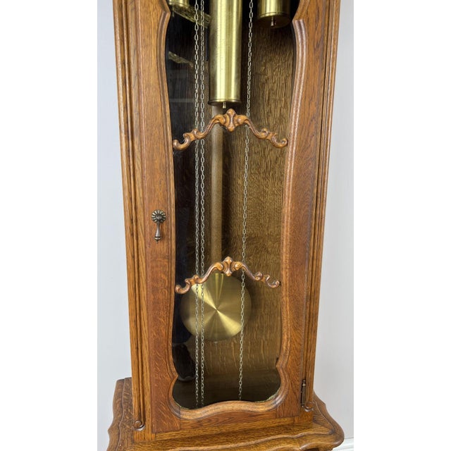 Vintage French Louis Style Oak Grandfather Clock For Sale - Image 5 of 14