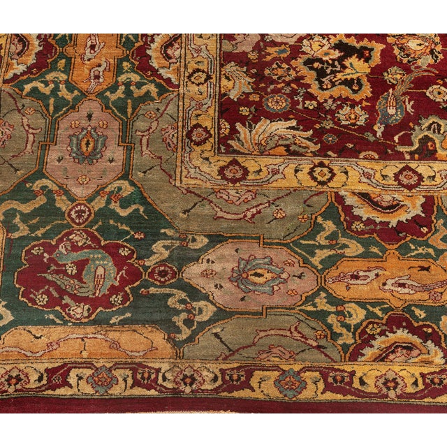 Indian Antique Indian Agra Burgundy Background Rug For Sale - Image 3 of 8
