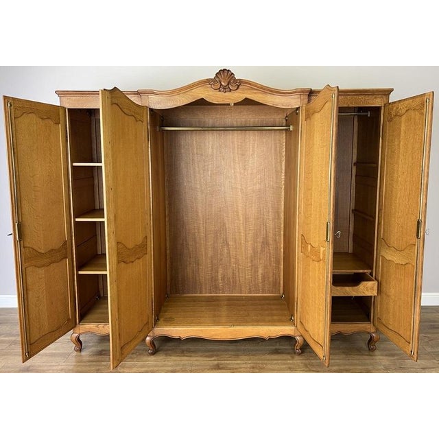 Vintage French Louis XVI Style Carved Oak 4-Door Wardrobe For Sale - Image 13 of 14