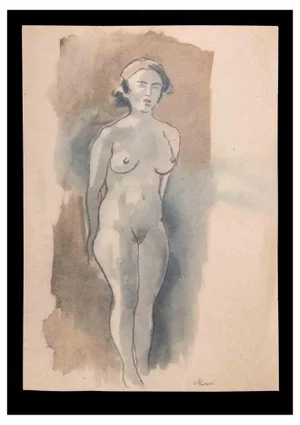 Mino Maccari, Nude of Woman, Watercolor, 1930s