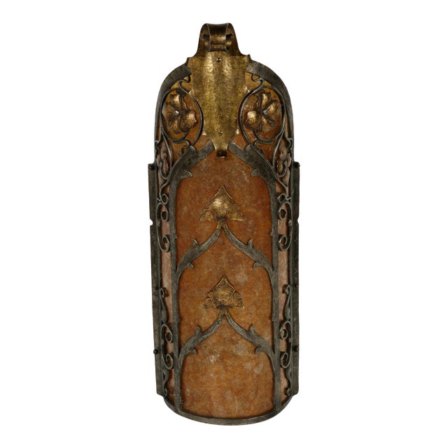 Large American Classical Cast Brass & Mica Wall Sconce For Sale