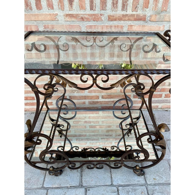 19th Century French Table Iron Bar Cart with Wheels and Two Mirror Tops For Sale - Image 18 of 18