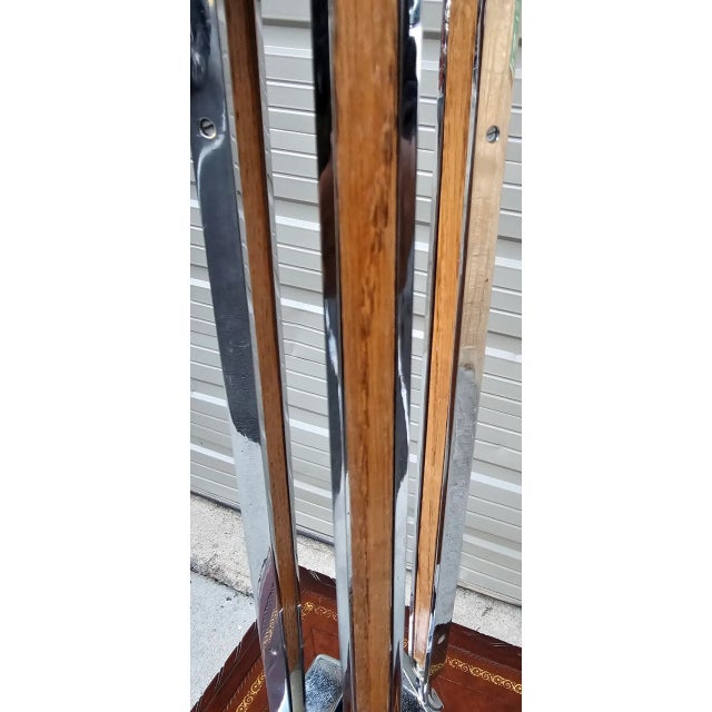 Wood Mid-Century Modernist Chrome and Teak Fireplace Tool Set For Sale - Image 7 of 8