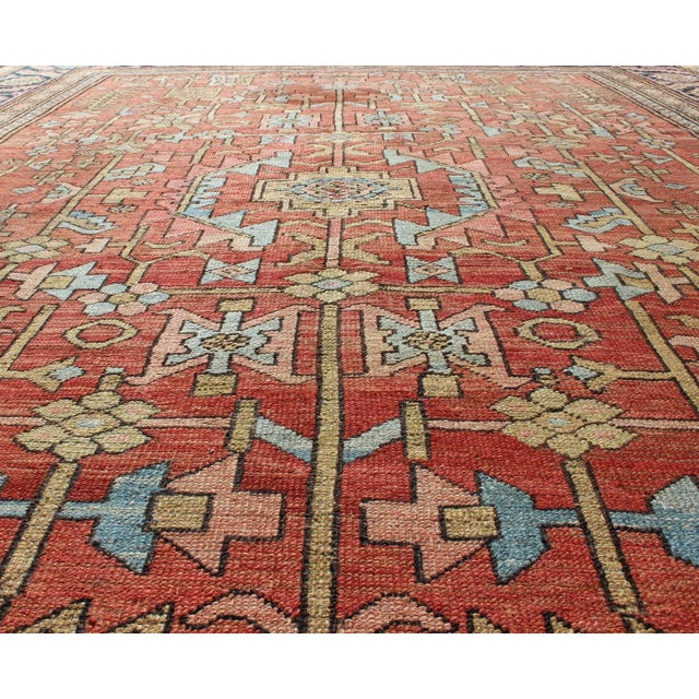 Brick Red Antique Persian Serapi Rug With All-Over Geometric Design For Sale - Image 8 of 13