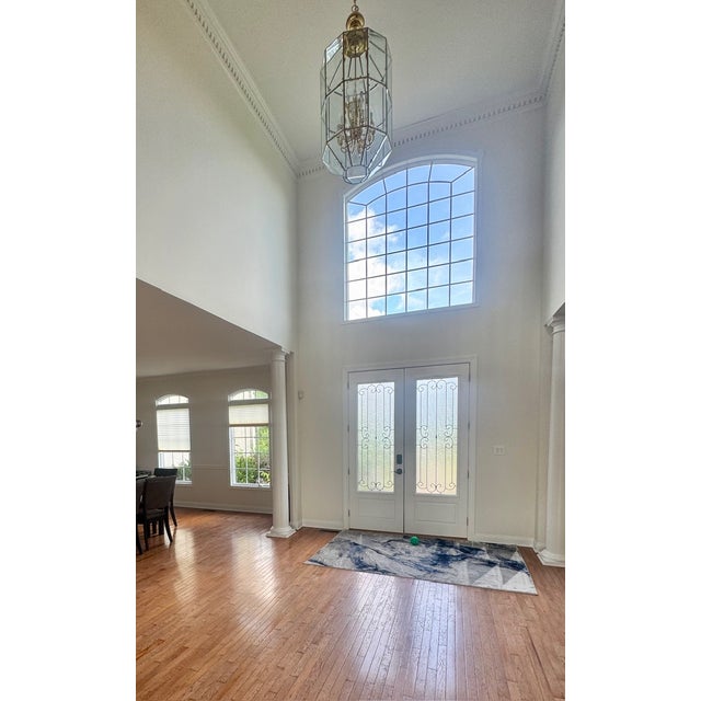 Traditional Oversized Brass & Beveled Glass Lantern Foyer Chandelier, C. 2003 For Sale - Image 3 of 7