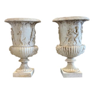 19th Century Antique Italian Marble Bacchanalian Urns Pair For Sale