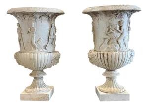19th Century Antique Italian Marble Bacchanalian Urns Pair
