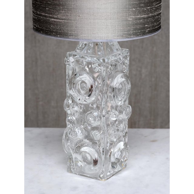 Bubble Glass Table Lamp with Silk Shade by Josef Schott for Smålandshyttan, Sweden, 1960s For Sale - Image 4 of 13