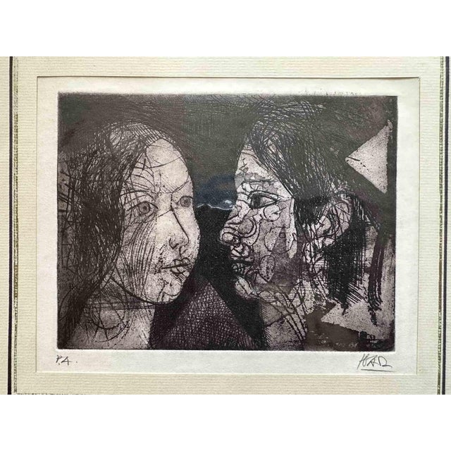 Two Faces is a contemporary artwork realized by Miguel Angel Ibarz (Barcelona, 1958) in the 1960s. Original etching on...