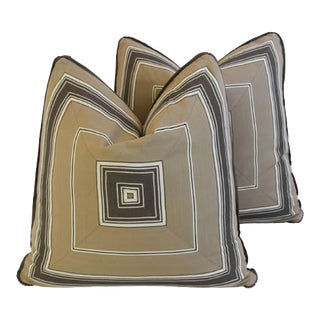 Custom Tailored Mitered Feather/Down Pillows 21" Square - Pair For Sale