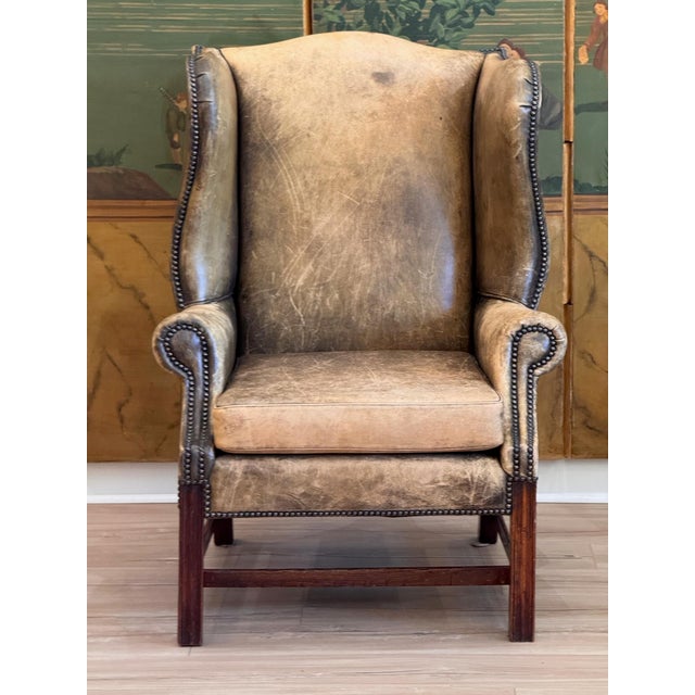 19th Century Pair of 19th Century English Leather Wing Back Chairs For Sale - Image 5 of 12