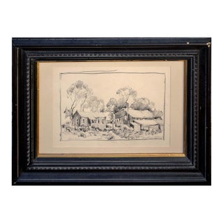 Toiler's House Drawing, American Impressionist, 1940s, Framed, 12x18" by George Demont Otis For Sale