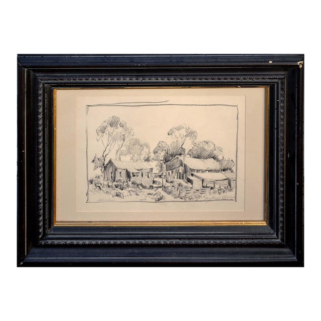Toiler's House Drawing, American Impressionist, 1940s, Framed, 12x18" by George Demont Otis For Sale