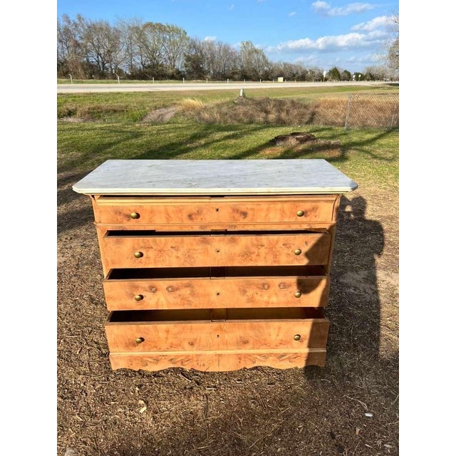 Wood 19th Century French Burl Walnut Bleached Marble Top Chest of Drawer / Commodes For Sale - Image 7 of 12