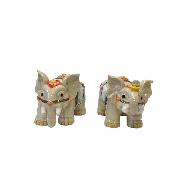 2020s Pair Chinese Ceramic Clay Beige RuYi Ingot Decor Elephant Figures For Sale - Image 5 of 5