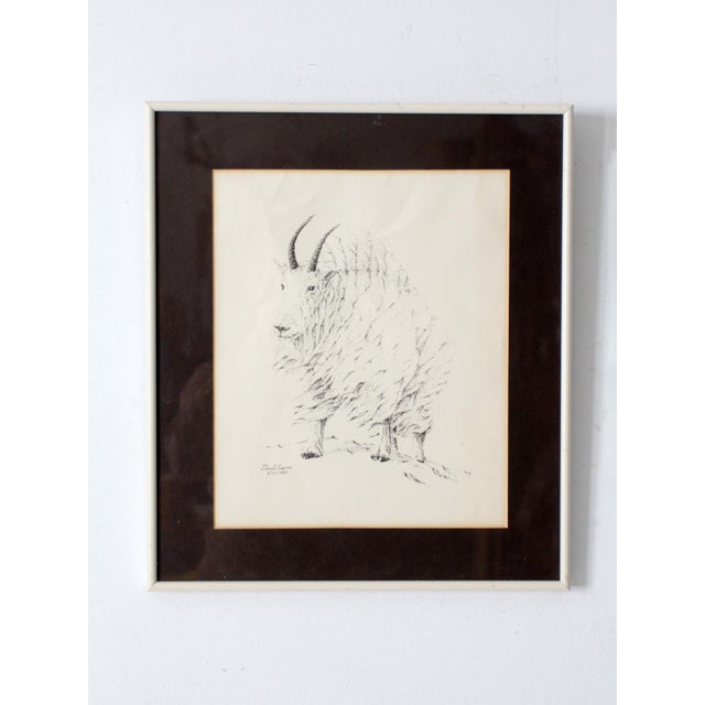 1980s Vintage Framed Mountain Goat Drawing For Sale - Image 5 of 7