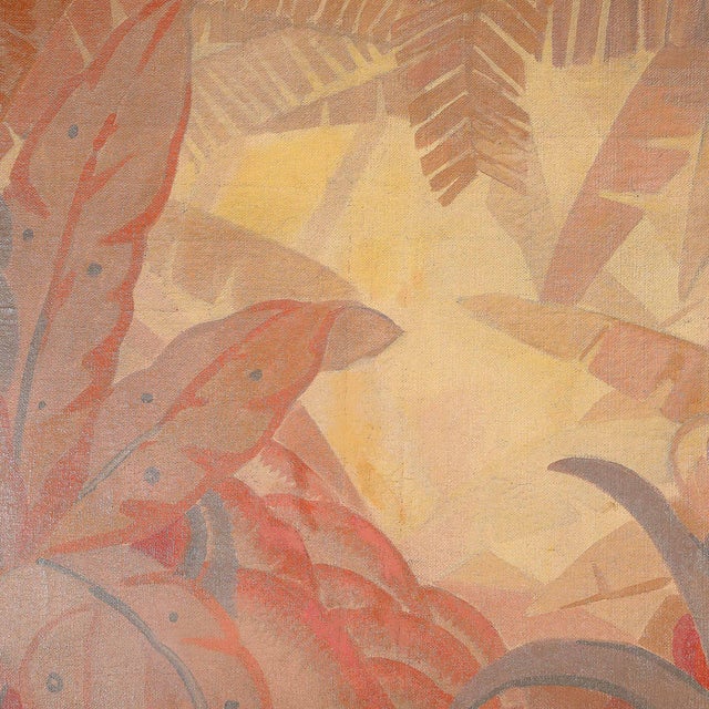 Art Deco Signed Gaston Andre Oil on Canvas Tropical Landscape of Palms For Sale - Image 9 of 15