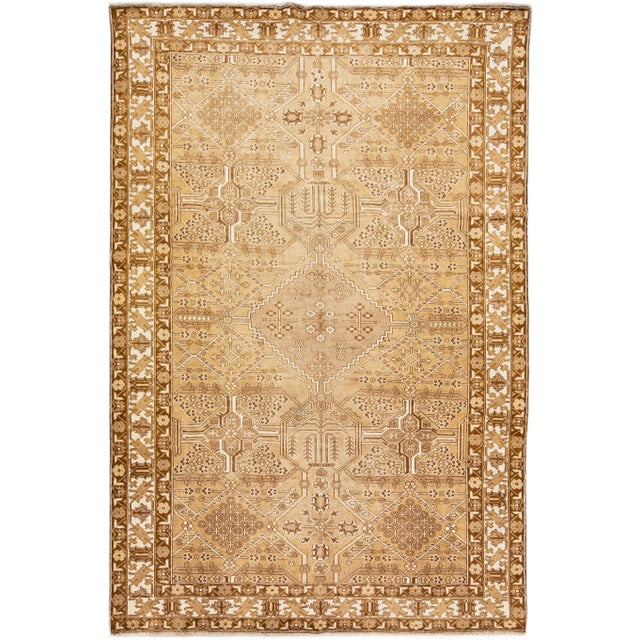 Textile 1960s Vintage Persian Joshegan Handmade Beige Geometric Wool Rug For Sale - Image 7 of 7