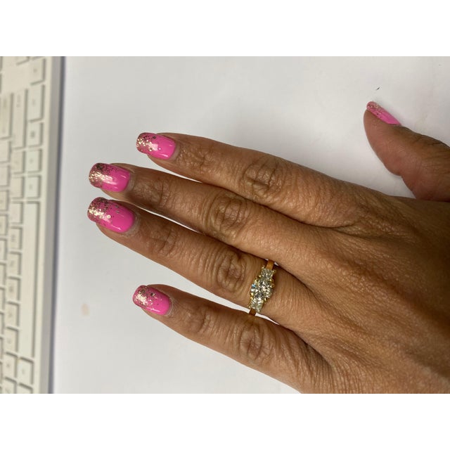 White 1.22 Carat Three-Stone Diamond 14 Karat Yellow Gold Engagement Ring, Size 7 For Sale - Image 8 of 10