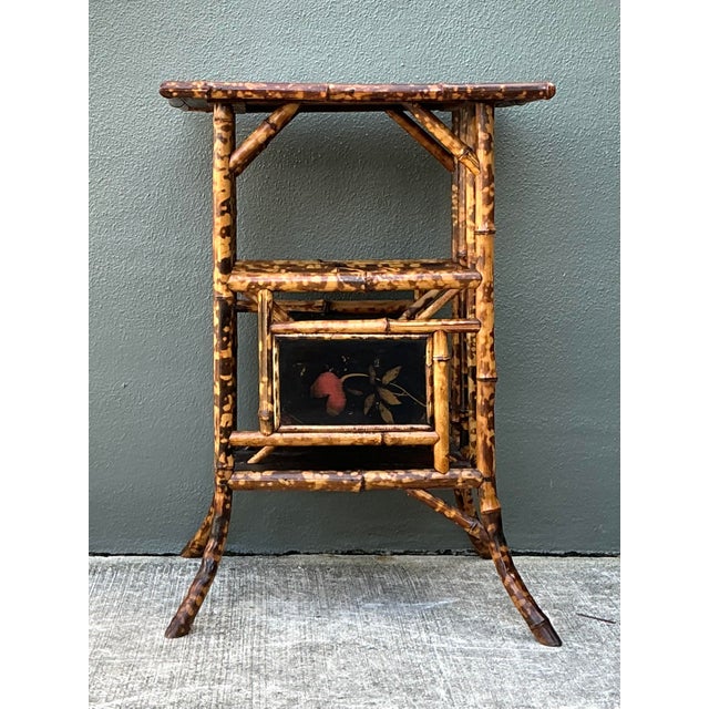 Chinoiserie Vintage Hand Painted Tortoise Bamboo Side Table For Sale - Image 3 of 12